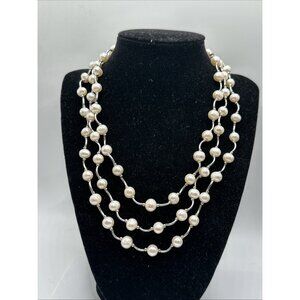 VTG 3 strand fresh water pearls  necklace silver tone spacers & clasp  16”-18”